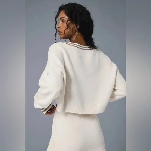 ALO YOGA tennis Club Sweater Knit V-Neck Pullover NWOT med preppy athletic - Picture 2 of 10